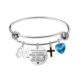 Inspirational Bracelet for Women, Initial Letter Charm bracelet for Female Cross Motivational Gifts for Her Daughter Sister Friends Back to School Birthday Christmas Presents (M)