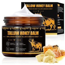 Whipped Beef Tallow Skin Care 60g, Natural Tallow and Honey Balm, 100% Organic Grass-Fed Beef Tallow Face Cream & Moisturizer, Deeply Moisturizing Nourishing for Face Body Dry Skin, Fast Absorbing