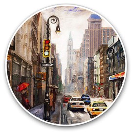 Vinyl Stickers (Set of 2) 10cm - New York Oil Painting Cityscape Decals for Laptops,Tablets,Luggage,Scrap Booking,Fridges, 21940