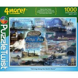 PuzzleTwist - Driving Along The North Shore - 1000 Piece Jigsaw Puzzle, 4 More! Series, Unique Challenging Fun for Adults Family Teens, Made in USA