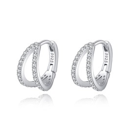 SLUYNZ Solid 925 Sterling Silver Chunky Hoop Earrings for Women Teen Girls Shiny CZ Hoop Earrings Huggie Studs (A-Sterling Silver)
