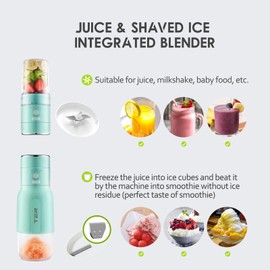 TER Ice Shaver Machine Portable Blender 2 In 1, Shaved Ice Machine for Home, Snow Cone Machine Ice Shaver Machine, Portable Blender for Shakes and Smoothies, Cordless Electric, Rechargeable, Green