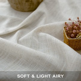 Pitalk Natural Linen Sheer Curtains 54 Inch Length for Bathroom Window 2 Panels Set Grommet Boho Ivory Off White Semi Sheer Curtains for Bedroom Kitchen Cream Textured