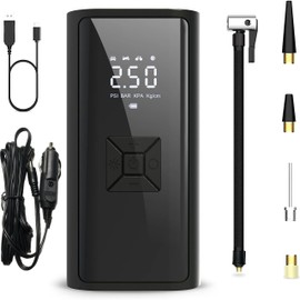 Tire Inflator Portable Air Compressor, 150 PSI Cordless Air Pump for Car Tires, Electric Bike Tire Pump for Car, Motorcycle, Bicycle, Ball, with Pressure Gauge, LED Light