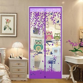 Magnetic Door Screen Fly Screen Door Bug Mesh Curtain High Density Automatically Mesh Door Nets 35" x 83" Easy Install (90 * 210cm, Owl-Purple)