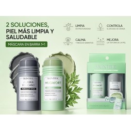 SKINTIFIC Kit de Mascarillas Faciales en Barra 2 Piezas - Arcilla Volcánica para Puntos Negros y Limpieza de Poros + Artemisia para Control de Acné y 