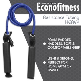 Econo Fitness Resistance Tubing with Comfort Grip Handles - Heavy - Blue - Slip-Resistant, Padded Foam Handles, Great for Resistance Training, Home Exercise/Workouts & Strength Training