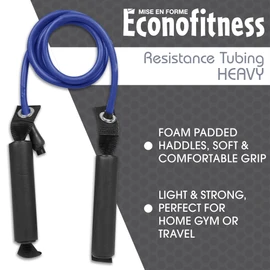 Econo Fitness Resistance Tubing with Comfort Grip Handles - Heavy - Blue - Slip-Resistant, Padded Foam Handles, Great for Resistance Training, Home Exercise/Workouts & Strength Training