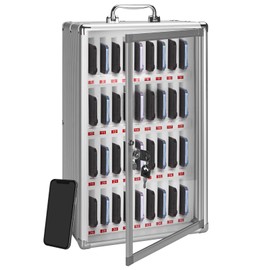 LOCKCURX 36-Slot Cell Phone Locker with Lock & Key, Heavy Duty Aluminum Acrylic Cell Phone Lock Box, Wall Mount Phone Locker Secure, Phone Jail for Classroom Office Retail, Silver