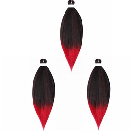 Gairyan Pre Stretched Braiding Hair 26 Inch Easy Braids Extensions Synthetic Hair for Braiding Pre-Stretched Braiding Hair Ombre 3 Packs Natural Yaki Texture EZ Braids Synthetic (Black and Red)