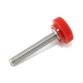 #8-32 x 1 Thumb Screw Stainless Steel - Red Knurled Round Plastic Knob - Standard/Coarse Thread Thumbscrew - Length: 1.000" - Proudly Built in USA - Package of (10)