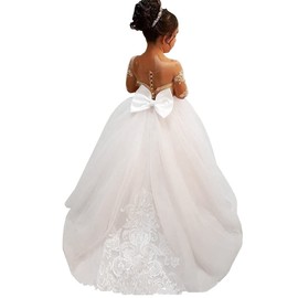 MuchXi Lovely Lace Flower Girls Dresses Kids First Communion Dress Princess Wedding Pageant Ball Gown All Ivory 8