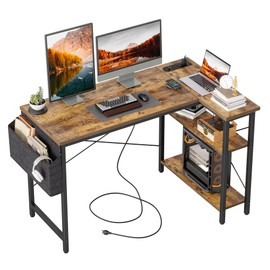 TIQLAB L Shaped Computer Desk with Power Outlets, 47 Inch Small Corner Desk with Reversible Shelves, Gaming Desk Computer Table Study Writing Desk for Home Office Small Space, Rustic Brown