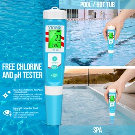 pH Chlorine Meter, Digital ORP Meter, Salinity Tester for Saltwater Pool, pH PPM EC Monitor for Hydroponics, SPA 7 in 1 pH Test Kit