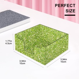 Rouidr Acrylic Sticky Note Holder, Self Stick Note Pad Holder, 3.94 x 3.94 Inch Glitter Memo Pad Dispenser Organizer for School Office Home Desk Supplies, Grass Green