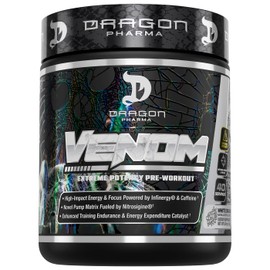 DRAGON PHARMA Venom Extreme Potency Pre-Workout, Laser Sharp Focus + Energy, Intense Performance, Proven Ingredients for Enhanced Vasodilation & Endurance (40 Servings, White Dragon)