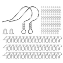 925 Sterling Silver Earring Hooks 120 PCS/60 Pairs Hypoallergenic Ear Wires Fish Hooks for Jewelry Making, Jewelry Findings Parts with 120 PCS Rubber Earring Backs Stopper for DIY Earrings