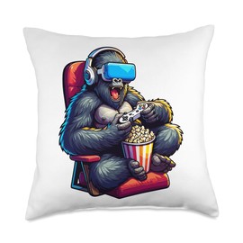 Gamer Gorilla Popcorn Gaming Chair Headphones Games Player Throw Pillow