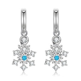 BriLove Women's Snowflake Earrings Cubic Zirconia Huggie Hoop Dangle Drop Fine Jewelry Christmas Gift Winter Decorations