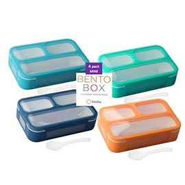 kinsho Snack Containers - SMALL Bento Lunch Boxes for Kids Girls Boys | MINI Leak-proof Box, Portion Container for School | Blue Navy Aqua Orange 4 Pack