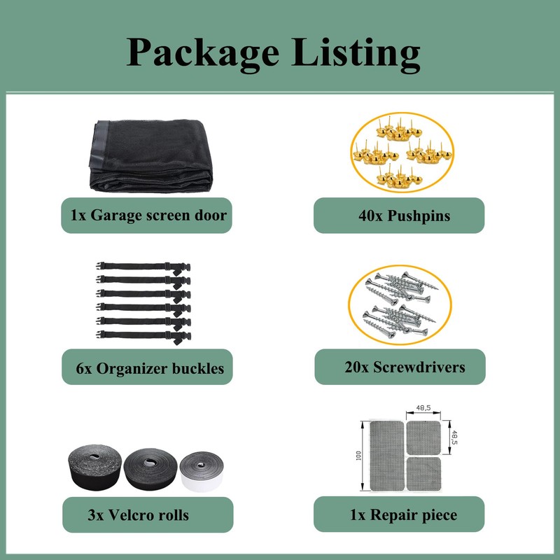 Garage Door Screen 11x9ft for 1 Car, Retractable Fiberglass Magnetic
