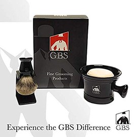 G.B.S Men's Shaving Set - Redwood Prima Klang 1065831 - Black Ceramic Shaving Mug Knob Handle- 3 Oz All Natural Soap - Alum block, Leather case, Synthetic Brush with Stand, and Strop Paste!