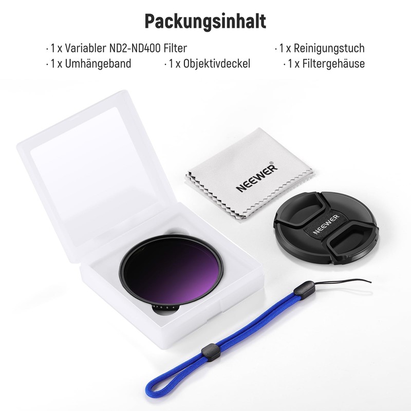 NEEWER 55 mm ND2-400 (1-9 aperture stops), variable ND filter