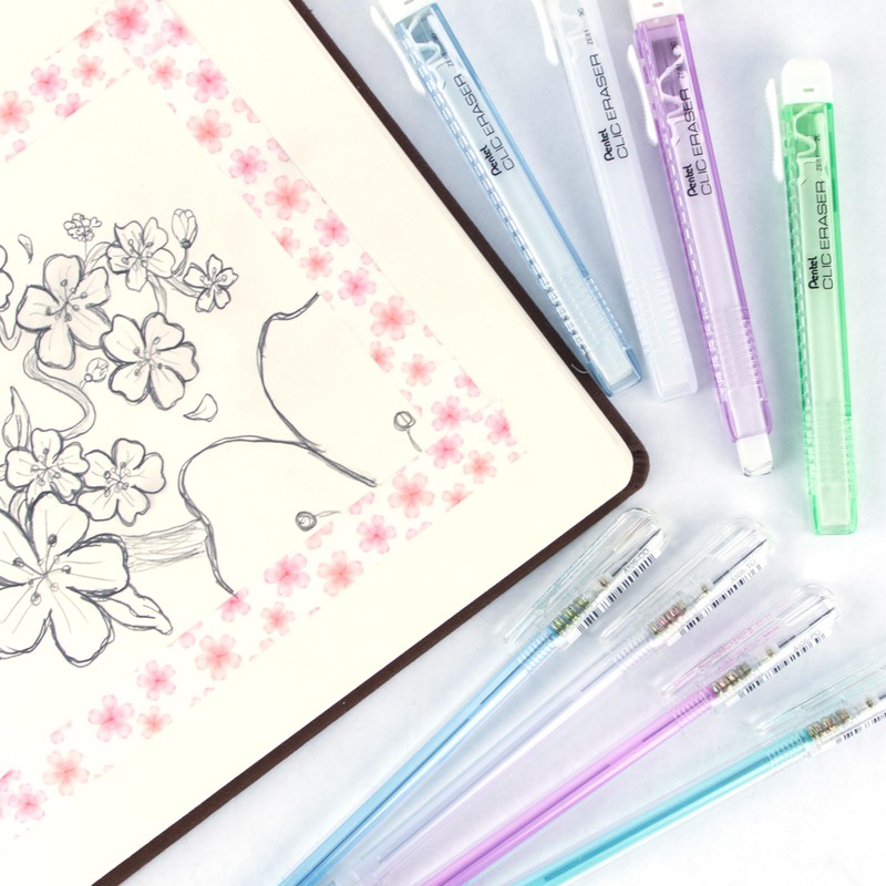 Pentel Clic Eraser ZE81 Rectangular, Refillable, Purple, Clear (Pack of