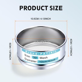 PATIKIL 30 Mesh (0.6 mm) Test Sieve, 3.9 inch (10 cm) Diameter, 304 Stainless Steel Wire Mesh, Industrial, Laboratory, Home Use, Soil Sifter, Dry Screen