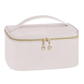 senbowe Travel Makeup Bag, Large Capacity Cosmetic Bags for Women,Portable Waterproof Leather Toiletry Bag Make up Organizer Bag with Divider and Handle