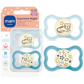 MAM Supreme Night Baby Pacifier, for Sensitive Skin Pezón Patentado, 2 Pack, 6-16 Meses, Niño