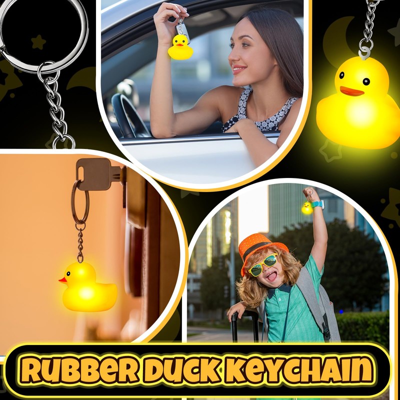 Deekin 48 Pcs LED Rubber Duck Keychain 2.17 Inch Tiny