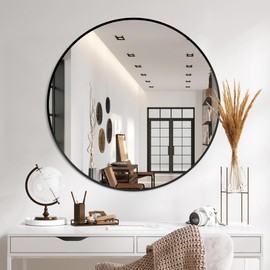 Black Bathroom Mirrors for Wall,30'' Round Circle Mirror for Entryway Bedroom Vanity Frame Mirror(30'',Black)