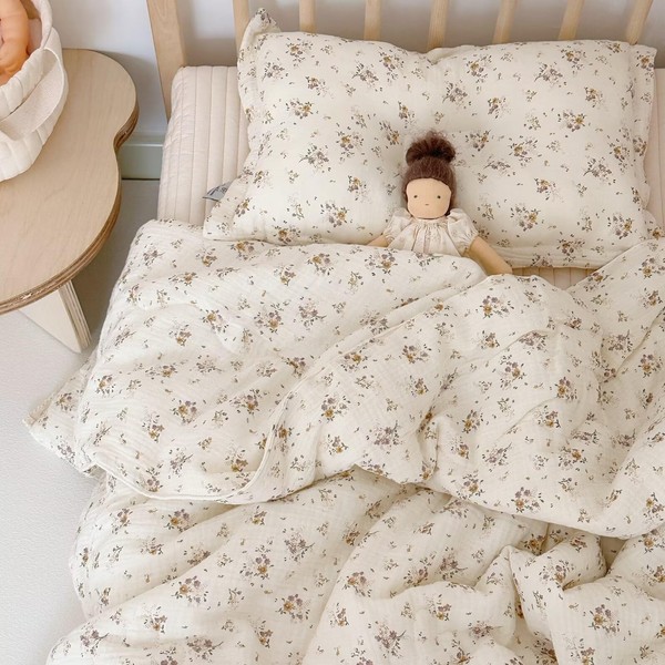 BuLuTu Muslin Toddler Quilt for Boys Girls Cute Flowers Printed