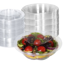 24oz Clear Disposable Salad Bowls with Lids (100 Pack) - Clear Plastic Disposable Salad Containers for Lunch To-Go, Salads, Fruits, Airtight, Leak Proof, Fresh, Meal Prep | Rose Bowl Container (24oz)