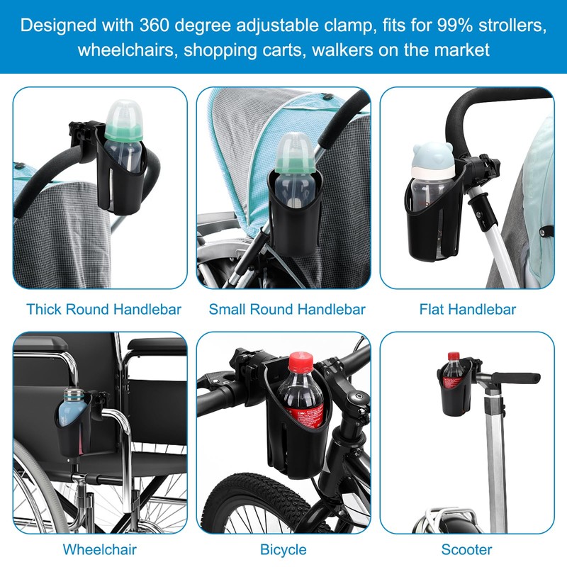 Accmor Universal Cup Holder, Stroller Cup Holder, 360° Rotatable Large