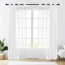 NAKIHOUSE Voile Curtain, White Voile Curtains for Living Room 95 Drop Net Curtain Light Filtering Window Treatment Sheer & Drapes Eyelet Top Curtains for Bedroom/Nursery Room 52" x 95", 2 Panels