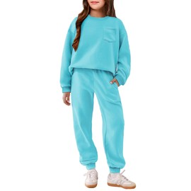 Arshiner Girls 2 Piece Outfits Sweatsuit Sets Oversized Sweatshirt Sweatpant Fall Clothes with Pockets Light Blue 9-10 Years