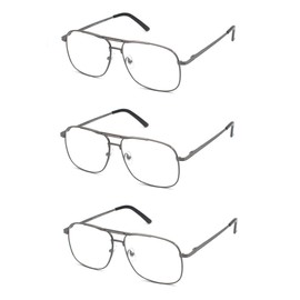EYE ZOOM 3 Pack Readers Metal Frame Square Aviator Style Geek Reading Glasses for Men (Gunmetal, Strength: +2.75)