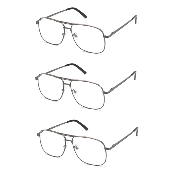 EYE ZOOM 3 Pack Readers Metal Frame Square Aviator Style