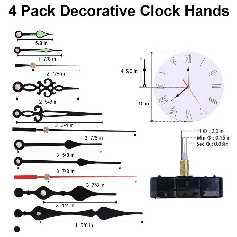 EMOON 2 Pack Non Ticking Clock Mechanism with 4 Pack