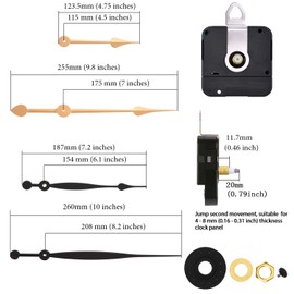 High Torque Quartz Clock Movement Mechanism Replacement Parts with 2 Pairs of Long Spade Hands Total Shaft Length 9.8/10in