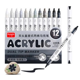 kander 12 Colors Dual Tip Acrylic Paint Markers — Extra Fine & Soft Brush Pen Set with Direct Ink Flow for Sketching, Detailing, Coloring on Wood, Canvas, Rock, Glass, DIY Crafts