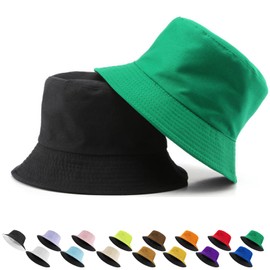 LUKIUP Fishing Hat Unisex Men Women 2 in 1 Reversible Summer Hat 100% Cotton Sun Hat Wide Brim Outdoor Sun Hat Flat Top Cap for Fishing Hiking Beach Sports, Green exterior and black interior