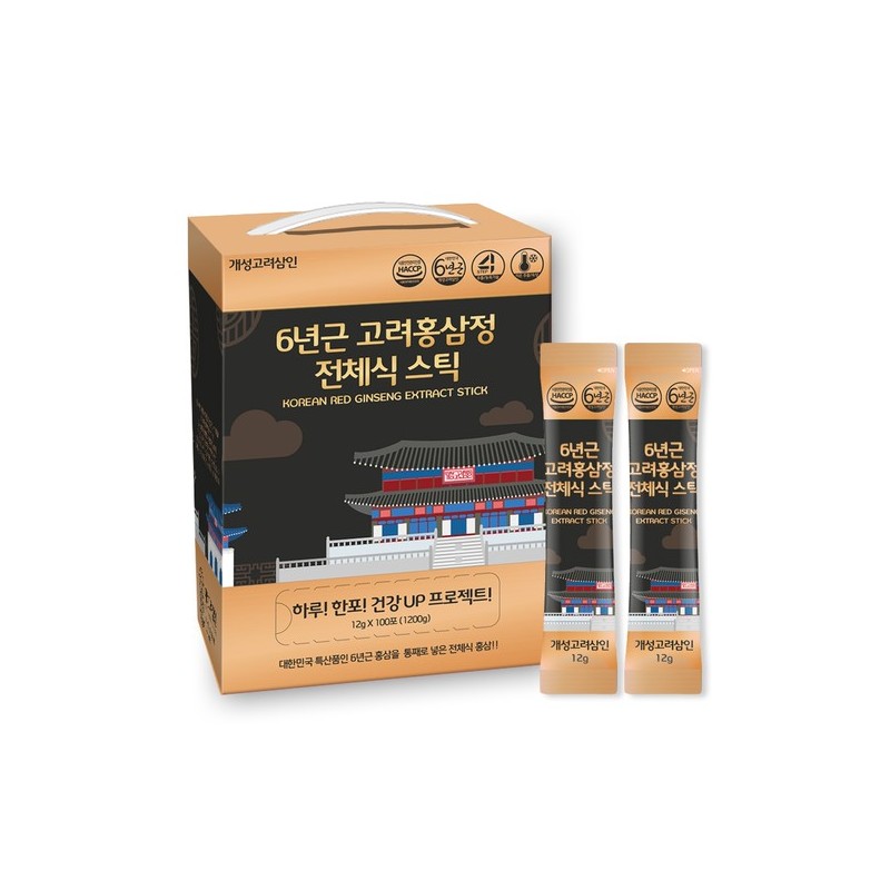 6-Year-Old Korean Red Ginseng Extract Whole Food Sticks 12g, 100
