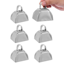 PATIKIL 6pcs Cow Bells for Football Games, 3inch Cowbells for Sporting Events Bulk Loud Noise Makers Metal Cow Bell with Handle for Cheering Wedding,Silvery