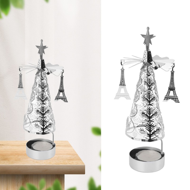 Christmas Tree Carousel Spinning Candle Holder Stainless Steel Rotary Tree