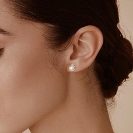 Pearl Earrings 925 Silver Pearl Stud Earrings Real Freshwater Pearl Earrings with Zirconia Freshwater Cultured Pearls Earrings Pearl Stud Earrings, Silver Cubic Zirconia, Cubic Zirconia