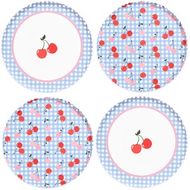 xo, Fetti Cherry Blue Gingham Paper Plates | 24 pcs 9" | Ma Cherie Baby Shower, Cherry on Top Bachelorette Decorations, Birthday Decor, Kids Picnic Tablescape
