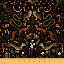 Cute Rabbit Owl Upholstery Fabric by The Yard, Trippy Moth Snake Wild Animal, Mushroom Botanical Jungle Plants, Glitter Stars Moon Fabric for Kids Sewing DIY, 3 Yards